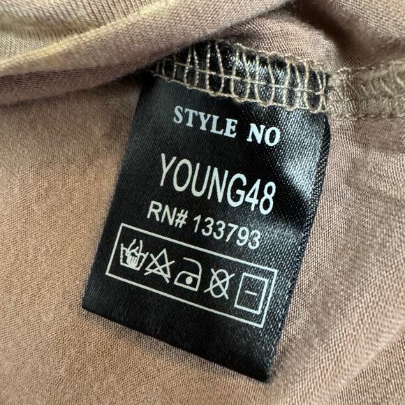 POL Women's Size Medium Muted Tie Dye 3/4 Sleeve Slinky Deep V Neck Top - Picture 5 of 8